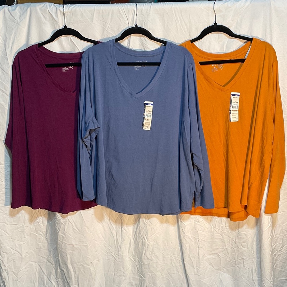 Terra & Sky Women's V-Neck Long Sleeve Tops - Plum, Slate, Mustard